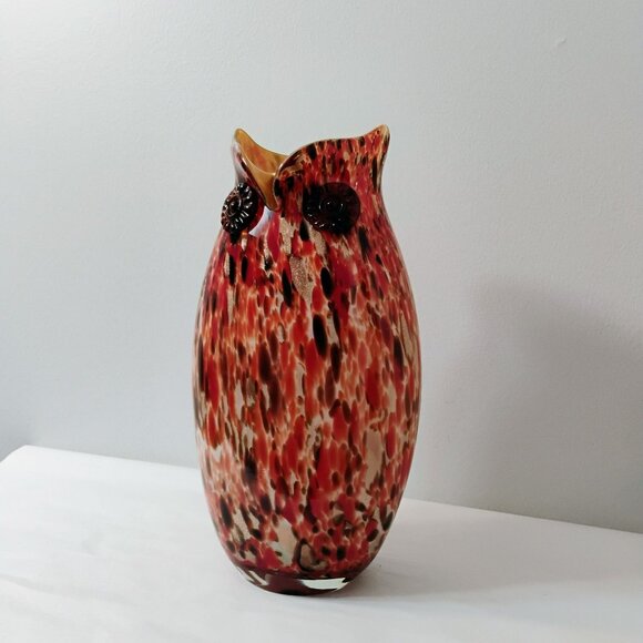 Murano Hand Blown Art Glass Owl Multicolor Vase, Colorful Bird-Shape Speckled - Picture 11 of 15